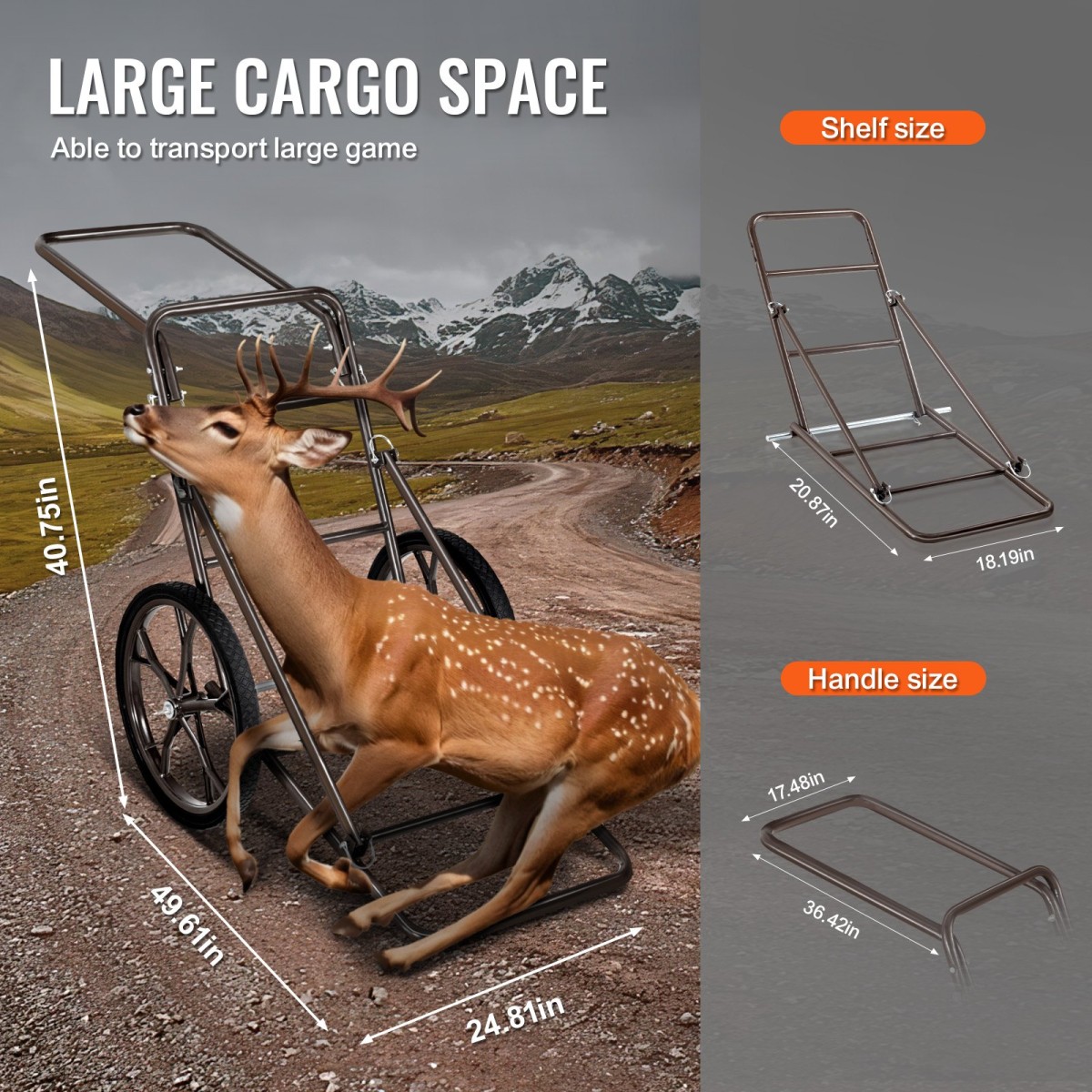 VEVOR Deer Cart, 500 LBS Capacity Folding Cart, Deer Cart Game Hauler με μεγάλο ελαστικό τροχό 17" & εργονομική λαβή, αξεσουάρ βαρέως τύπου καροτσιού παιχνιδιού, βοηθητικό εξοπλισμό Dolly για κυνήγι Ψάρεμα Πεζοπορίας