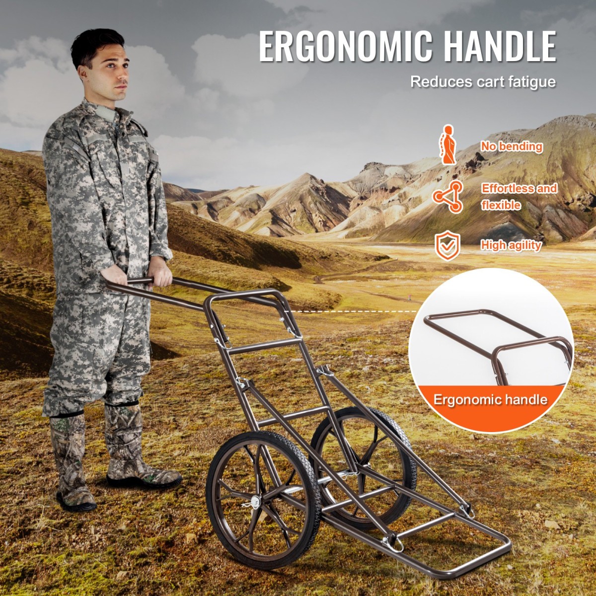 VEVOR Deer Cart, 500 LBS Capacity Folding Cart, Deer Cart Game Hauler με μεγάλο ελαστικό τροχό 17" & εργονομική λαβή, αξεσουάρ βαρέως τύπου καροτσιού παιχνιδιού, βοηθητικό εξοπλισμό Dolly για κυνήγι Ψάρεμα Πεζοπορίας