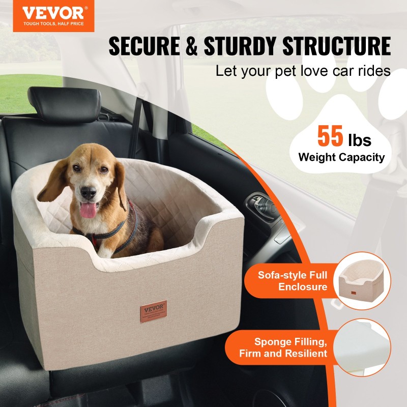 Κάθισμα αυτοκινήτου VEVOR Dog, Αδιάβροχο Booster Κάθισμα για Αυτοκίνητο με Θήκη Αποθήκευσης, Λουρί ασφαλείας με κλιπ και Γέμισμα Σφουγγάρι, Κρεβάτι αυτοκινήτου Σκύλου για Μικρό και Μεσαίο σκύλο έως 55 κιλά, Καφέ
