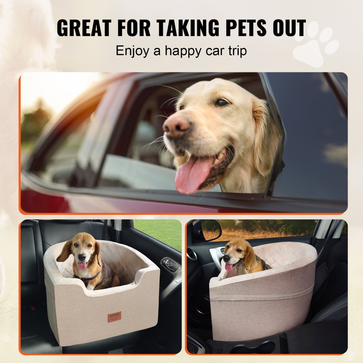 Κάθισμα αυτοκινήτου VEVOR Dog, Αδιάβροχο Booster Κάθισμα για Αυτοκίνητο με Θήκη Αποθήκευσης, Λουρί ασφαλείας με κλιπ και Γέμισμα Σφουγγάρι, Κρεβάτι αυτοκινήτου Σκύλου για Μικρό και Μεσαίο σκύλο έως 55 κιλά, Καφέ
