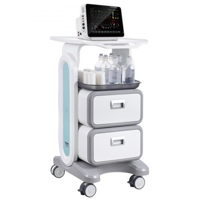 VEVOR 3 Tiers Lab Carts, Lab Utility Cart με 2 συρτάρια & 1 Top Tray, Mobile Medical Cart with ABS Material, Lab Rolling Cart with 4 Silent Wheels for Lab, Clinic, Hospital, Salon, White