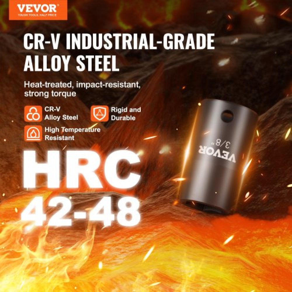 VEVOR 3/8" Drive Impact Socket Set, 29 Piece Shallow Socket Set SAE 3/8"-1" and Metric 8-22mm, 6 Point CR-V Alloy Steel for Auto Repair, Ευανάγνωστα σημάδια μεγέθους, στιβαρή κατασκευή, θήκη αποθήκευσης