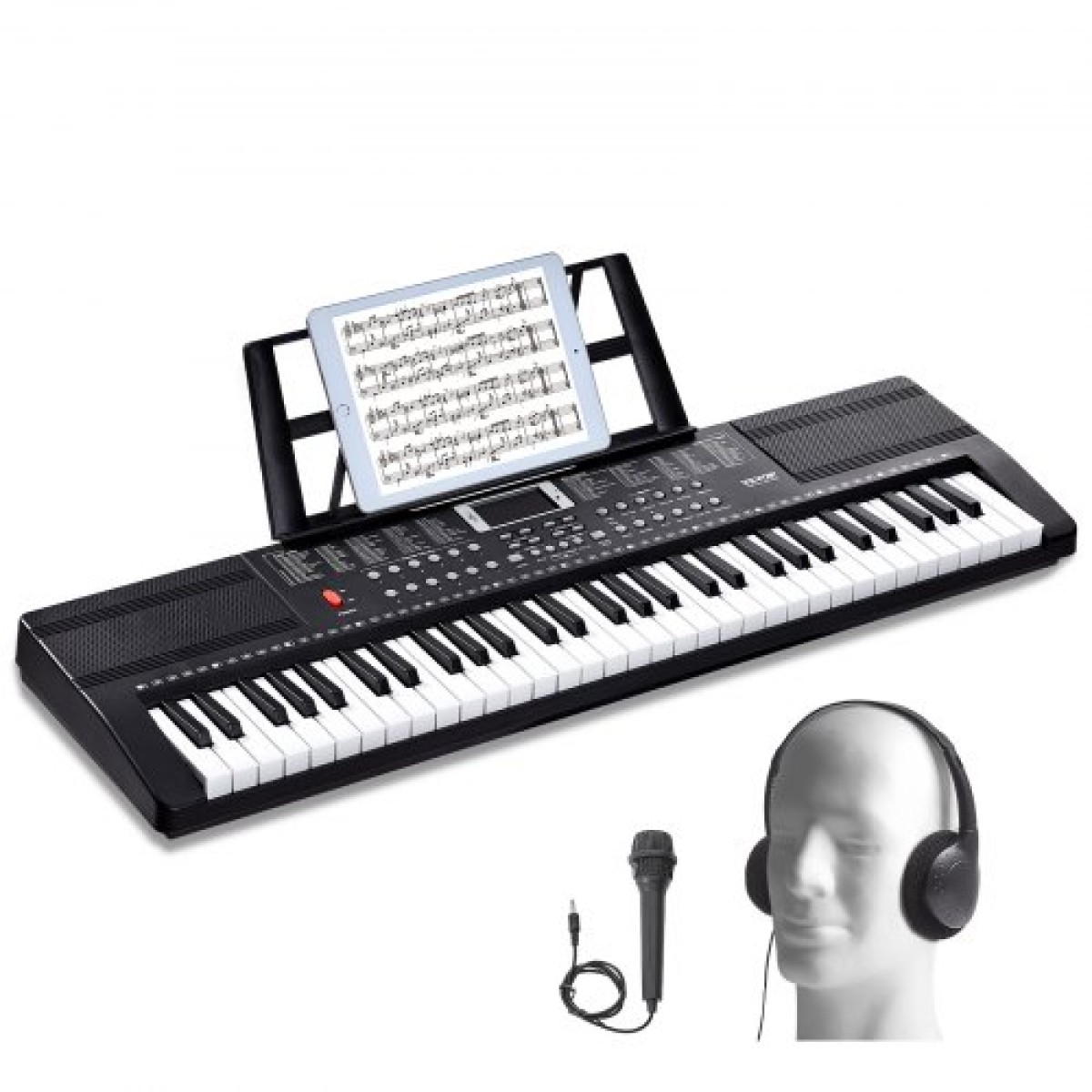 VEVOR 61 Key Digital Keyboard Piano, 200 Tones 200 Rhythms, Ηλεκτρικό φορητό κιτ πληκτρολογίου πιάνου με 60 ενσωματωμένα τραγούδια επίδειξης Ακουστικά με διπλά ηχεία, αυτοκόλλητα πιάνου για αρχάριους
