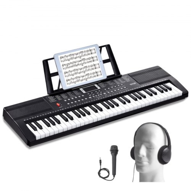 VEVOR 61 Key Digital Keyboard Piano, 200 Tones 200 Rhythms, Ηλεκτρικό φορητό κιτ πληκτρολογίου πιάνου με 60 ενσωματωμένα τραγούδια επίδειξης Ακουστικά με διπλά ηχεία, αυτοκόλλητα πιάνου για αρχάριους