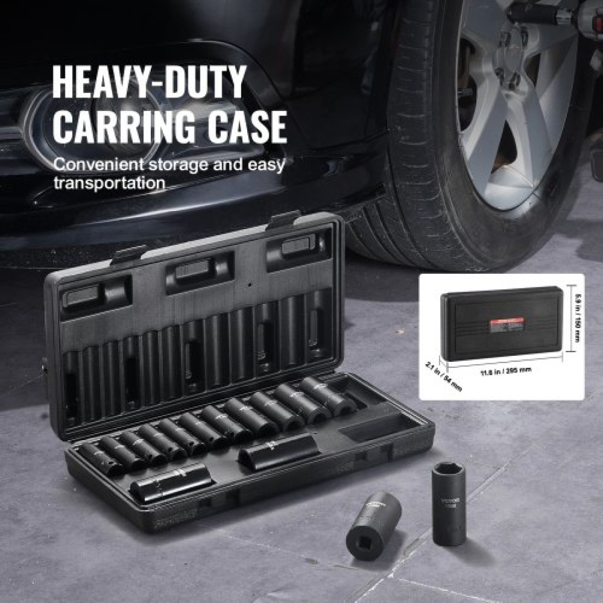 VEVOR 3/8" Drive Impact Socket Set, 15 Piece Deep Socket Set Metric 8-22mm, 6 Point Cr-Mo Alloy Steel for Auto Repair, Ευανάγνωστα σημάδια μεγέθους, στιβαρή κατασκευή, περιλαμβάνει θήκη αποθήκευσης