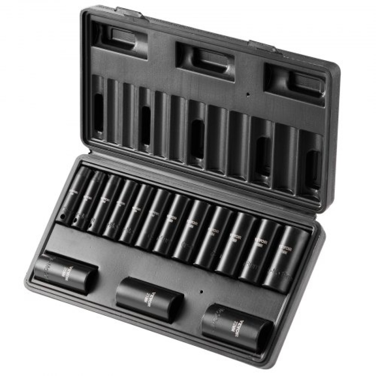 VEVOR 3/8" Drive Impact Socket Set, 15 Piece Deep Socket Set Metric 8-22mm, 6 Point Cr-Mo Alloy Steel for Auto Repair, Ευανάγνωστα σημάδια μεγέθους, στιβαρή κατασκευή, περιλαμβάνει θήκη αποθήκευσης