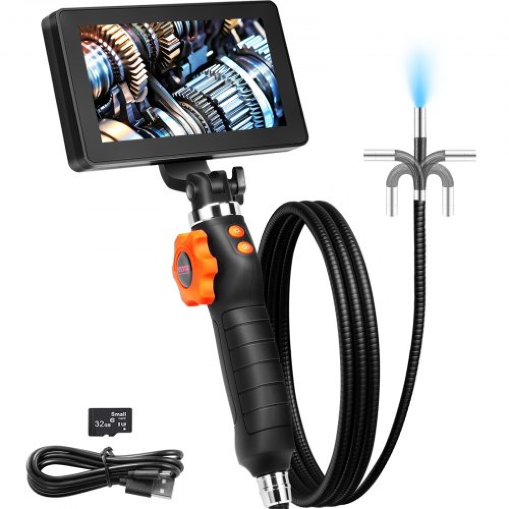 VEVOR Αρθρωτό Borescope Camera με φως, αμφίδρομη αρθρωτή κάμερα ενδοσκοπίου επιθεώρησης με μικροσκοπικό φακό 6,4mm, οθόνη 5" IPS 1080P HD, 8X Zoom, 8 LED Light Camera για Auto, Υδραυλικά (4,9 FT）
