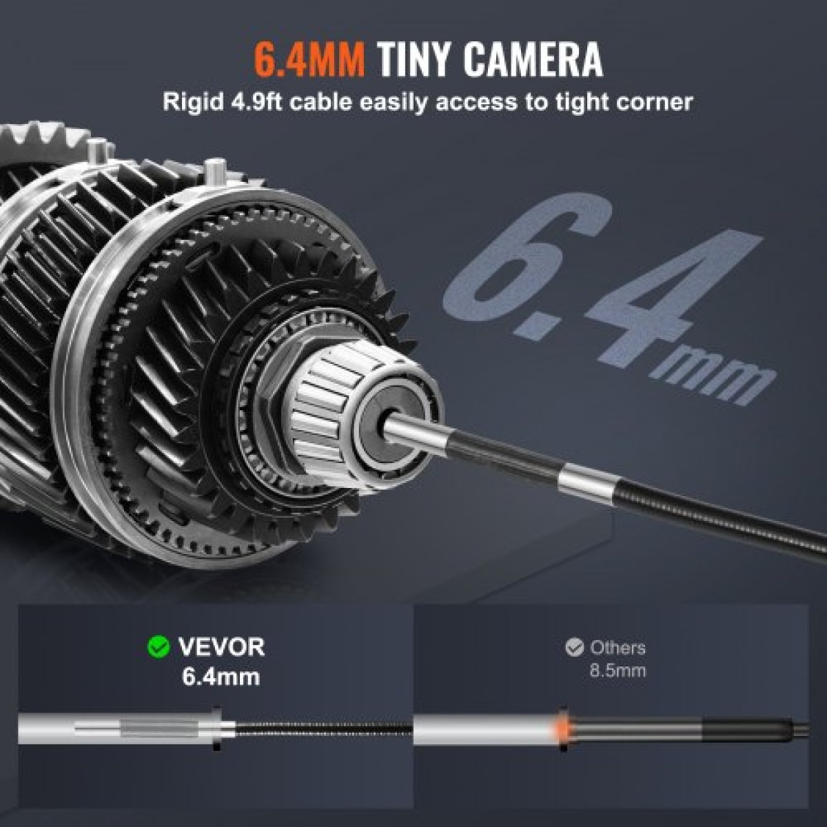 VEVOR Αρθρωτό Borescope Camera με φως, αμφίδρομη αρθρωτή κάμερα ενδοσκοπίου επιθεώρησης με μικροσκοπικό φακό 6,4mm, οθόνη 5" IPS 1080P HD, 8X Zoom, 8 LED Light Camera για Auto, Υδραυλικά (4,9 FT）