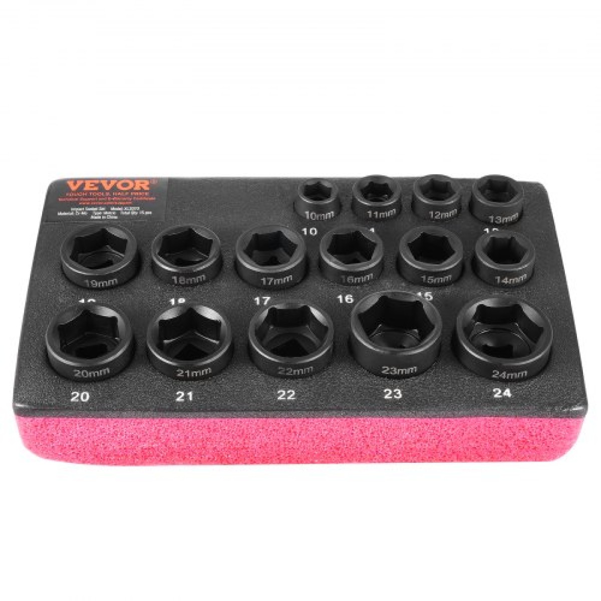 VEVOR 3/8" Drive Impact Socket Set, 15 Piece Ultra-Short Socket Set Metric 10-24mm, 6 Point Cr-Mo Alloy Steel for Auto Repair, Εύκολα στην ανάγνωση σημάνσεις μεγέθους, Ανθεκτική κατασκευή, Socket Organizer