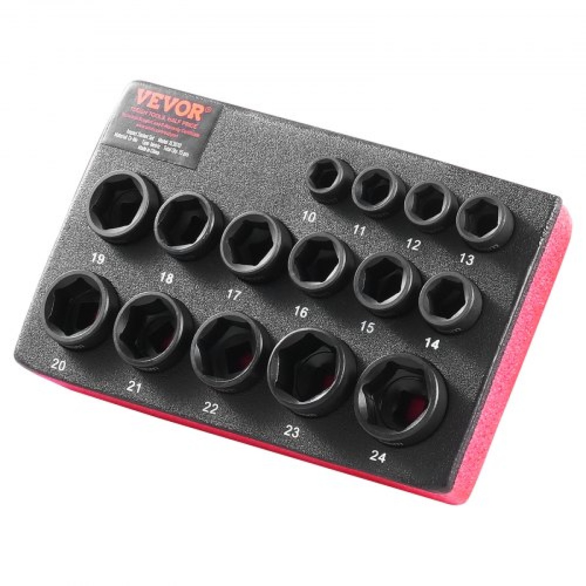 VEVOR 3/8" Drive Impact Socket Set, 15 Piece Ultra-Short Socket Set Metric 10-24mm, 6 Point Cr-Mo Alloy Steel for Auto Repair, Εύκολα στην ανάγνωση σημάνσεις μεγέθους, Ανθεκτική κατασκευή, Socket Organizer