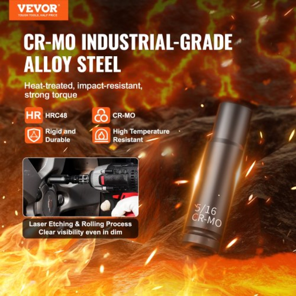 VEVOR 1/4" Drive Impact Socket Set, 55 Piece Deep & Shallow Socket Set SAE 5/32"-9/16" and Metric 4-15mm, 6 Point CR-V Alloy Steel for Auto Repair, Εύκολα στην ανάγνωση ενδείξεις μεγέθους, θήκη αποθήκευσης