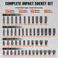 VEVOR 1/4" Drive Impact Socket Set, 55 Piece Deep & Shallow Socket Set SAE 5/32"-9/16" and Metric 4-15mm, 6 Point CR-V Alloy Steel for Auto Repair, Εύκολα στην ανάγνωση ενδείξεις μεγέθους, θήκη αποθήκευσης
