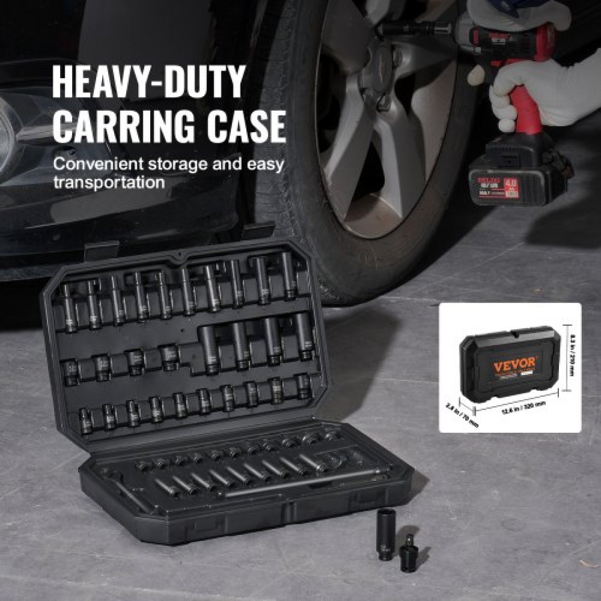VEVOR 1/4" Drive Impact Socket Set, 55 Piece Deep & Shallow Socket Set SAE 5/32"-9/16" and Metric 4-15mm, 6 Point CR-V Alloy Steel for Auto Repair, Εύκολα στην ανάγνωση ενδείξεις μεγέθους, θήκη αποθήκευσης