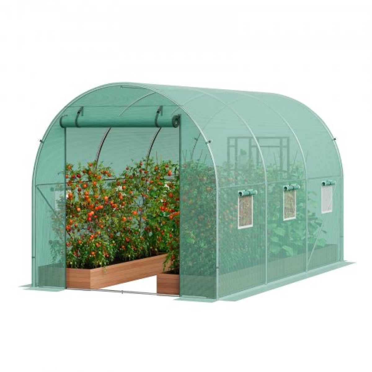 Θερμοκήπιο VEVOR Walk-in Tunnel, 9,6x6,4x6,2 ft Hoop House τούνελ θερμοκηπίου, Plant Hot House με πλαίσιο γαλβανισμένο χάλυβα, πράσινο κάλυμμα PE, πόρτα με φερμουάρ και 6 παράθυρα για εξωτερικούς χώρους