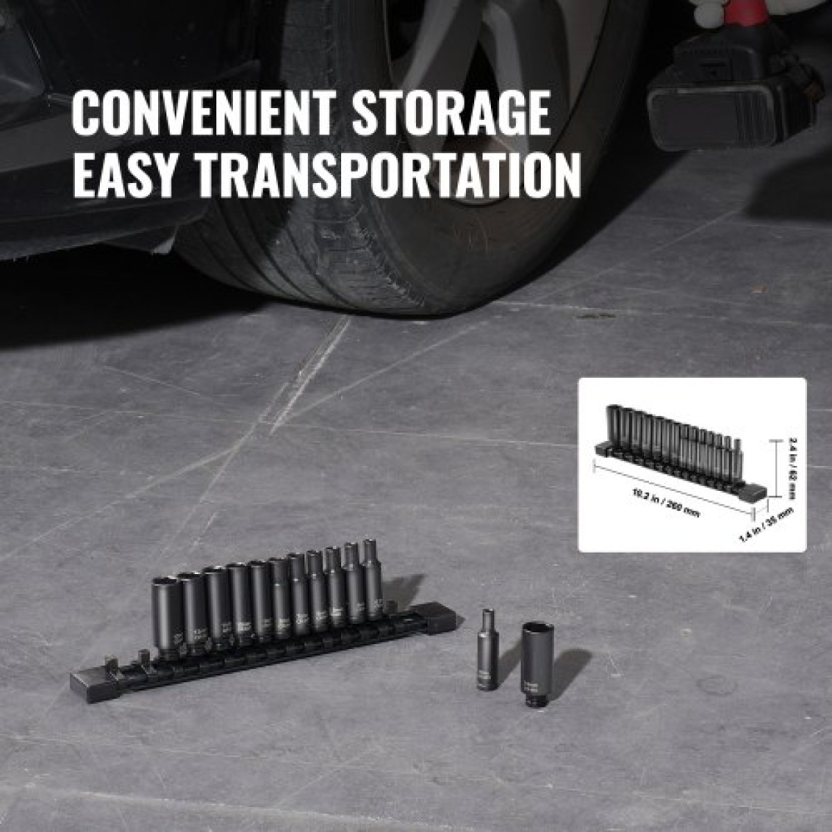 VEVOR 1/4" Drive Impact Socket Set, 14 Piece Deep Socket Set Metric 4-15mm, 6 Point Cr-Mo Alloy Steel for Auto Repair, Ευανάγνωστα σημάδια μεγέθους, Ανθεκτική κατασκευή, Socket Organizer