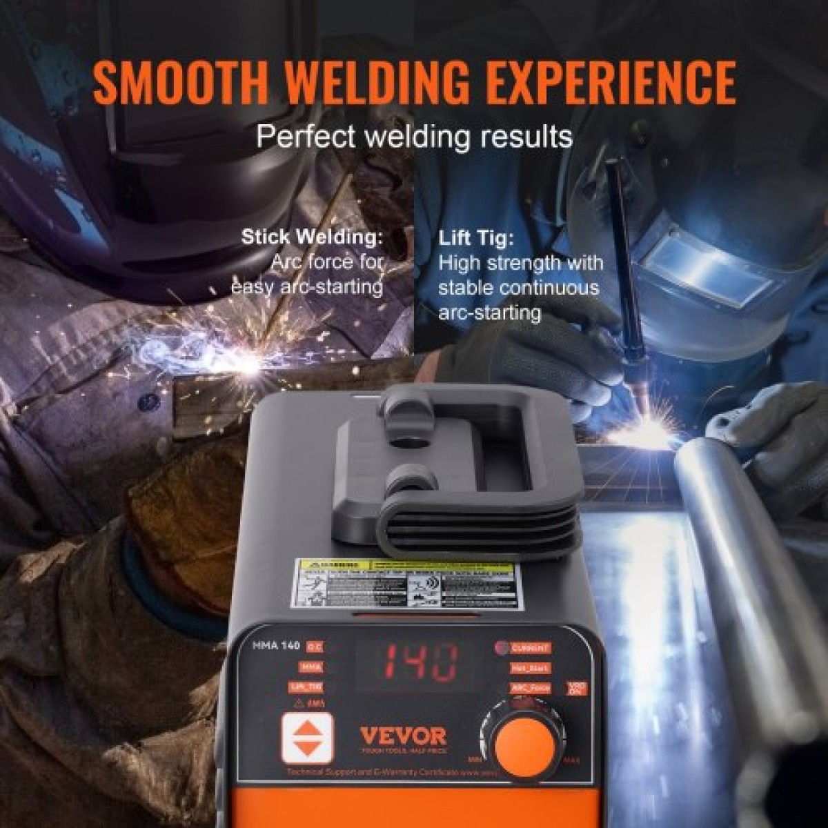 VEVOR 220V Stick Welder, 140A ARC/Lift TIG Welding Machine with Large LED Display, 2-in-1 Portable Stick Welding Machine with Hot Start Arc Force Anti-Stick VRD, MMA ARC Welder Machine for Welding