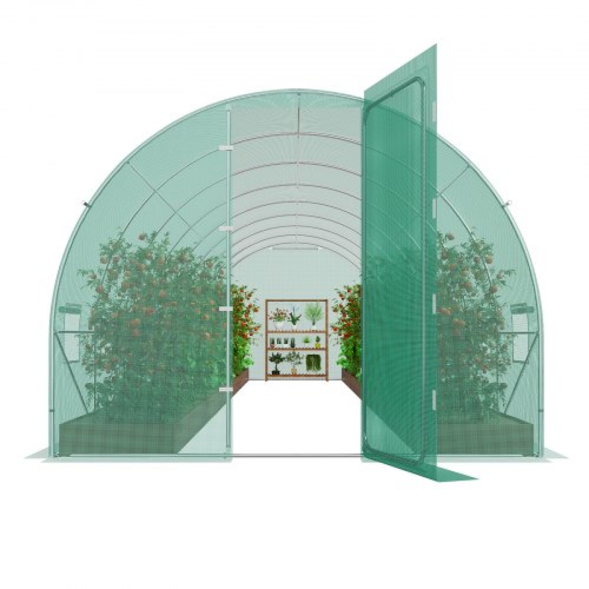 Θερμοκήπιο VEVOR Walk-in Tunnel, 27,4x9,5x7,4 ft Σήραγγα Θερμοκηπίου Hoop House, Plant Hot House με πλαίσιο από γαλβανισμένο χάλυβα, πράσινο κάλυμμα PE, αιωρούμενη πόρτα και 16 αναδιπλούμενα παράθυρα για εξωτερικούς χώρους