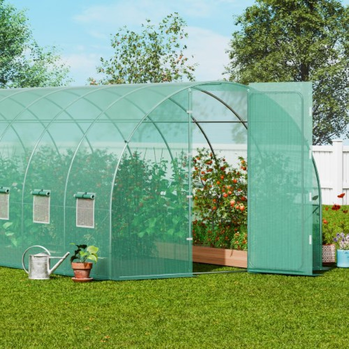 Θερμοκήπιο VEVOR Walk-in Tunnel, 27,4x9,5x7,4 ft Σήραγγα Θερμοκηπίου Hoop House, Plant Hot House με πλαίσιο από γαλβανισμένο χάλυβα, πράσινο κάλυμμα PE, αιωρούμενη πόρτα και 16 αναδιπλούμενα παράθυρα για εξωτερικούς χώρους
