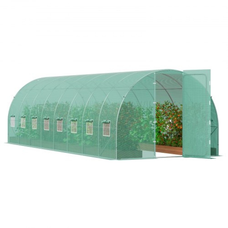 Θερμοκήπιο VEVOR Walk-in Tunnel, 27,4x9,5x7,4 ft Σήραγγα Θερμοκηπίου Hoop House, Plant Hot House με πλαίσιο από γαλβανισμένο χάλυβα, πράσινο κάλυμμα PE, αιωρούμενη πόρτα και 16 αναδιπλούμενα παράθυρα για εξωτερικούς χώρους