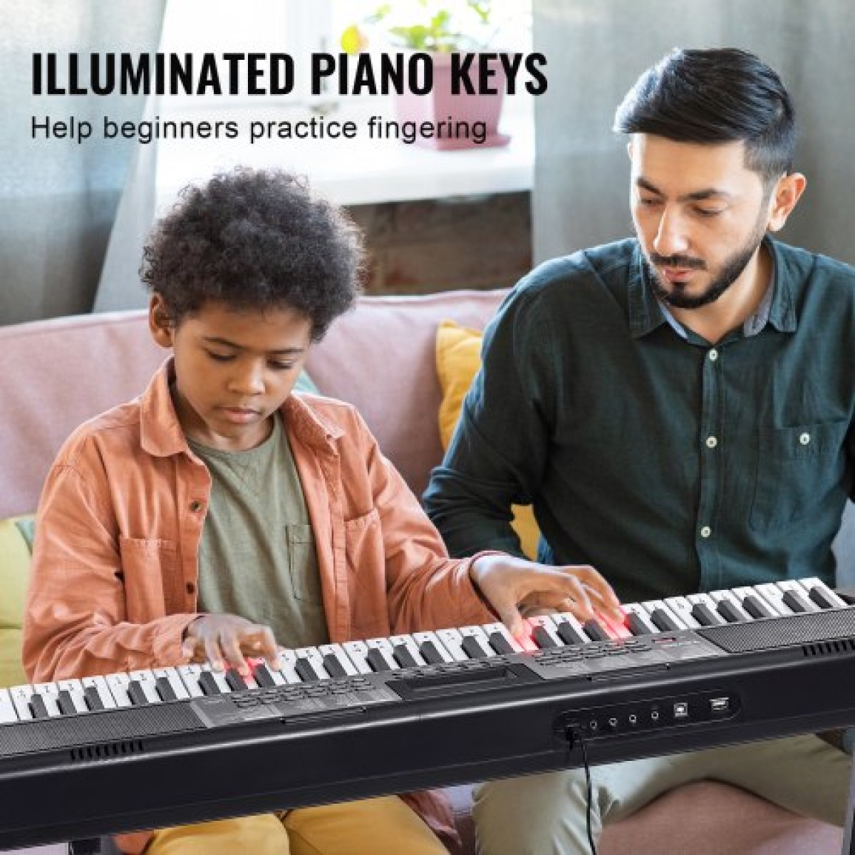 VEVOR 61 Key Digital Keyboard Piano, Φωτιζόμενα Πλήκτρα, Ηλεκτρικό Φορητό Πιάνο με Ρυθμιζόμενη Βάση 600 Tones 500 Rhythms Ενσωματωμένα ηχεία Sustain Pedal Ακουστικά, USB MIDI για αρχάριους