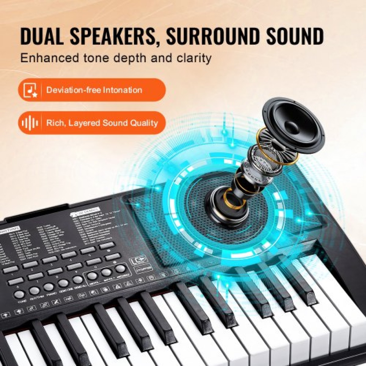 VEVOR 61 Key Digital Keyboard Piano, Φωτιζόμενα Πλήκτρα, Ηλεκτρικό Φορητό Πιάνο με Ρυθμιζόμενη Βάση 600 Tones 500 Rhythms Ενσωματωμένα ηχεία Sustain Pedal Ακουστικά, USB MIDI για αρχάριους