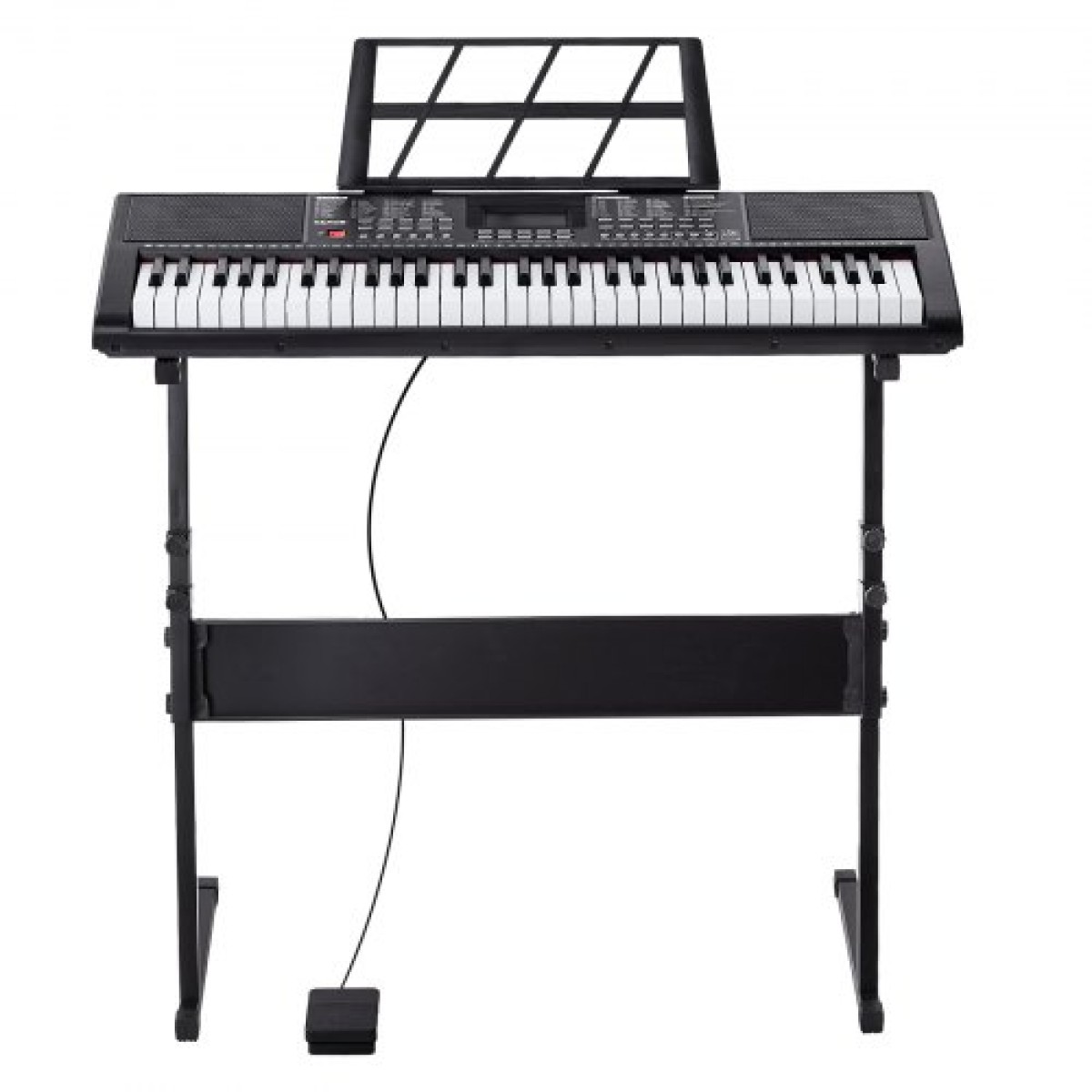 VEVOR 61 Key Digital Keyboard Piano, Φωτιζόμενα Πλήκτρα, Ηλεκτρικό Φορητό Πιάνο με Ρυθμιζόμενη Βάση 600 Tones 500 Rhythms Ενσωματωμένα ηχεία Sustain Pedal Ακουστικά, USB MIDI για αρχάριους