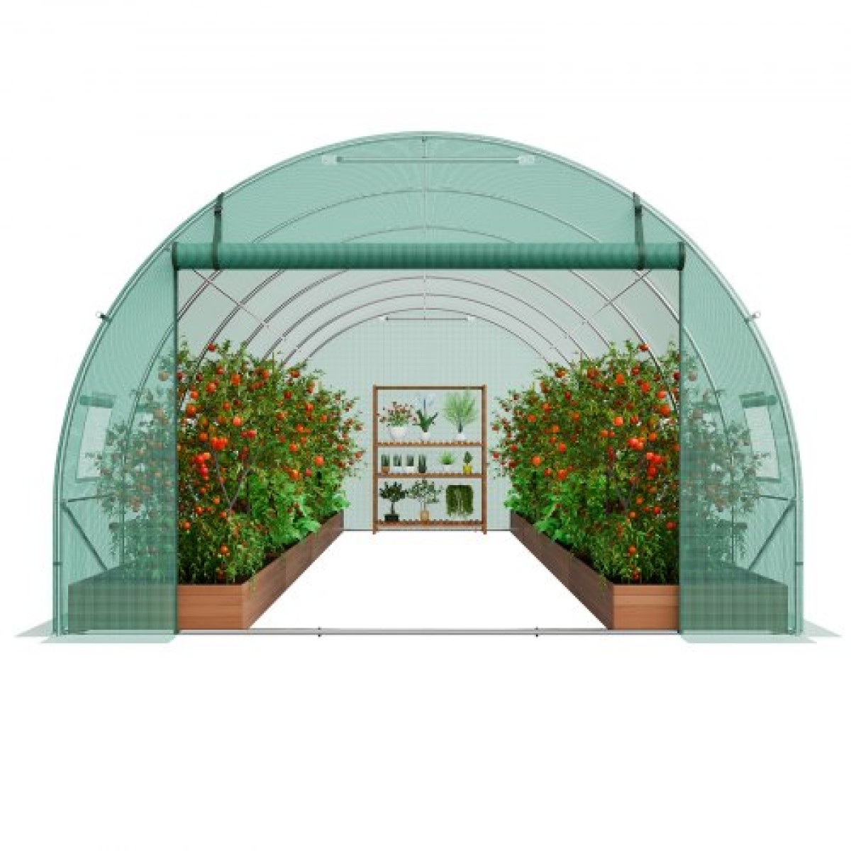 Θερμοκήπιο VEVOR Walk-in Tunnel, σήραγγα θερμοκηπίου Hoop House 19,4x9,7x6,5 ft, Hot House με σκελετό από γαλβανισμένο χάλυβα, πράσινο κάλυμμα PE, πόρτα με φερμουάρ και 12 παράθυρα για εξωτερικούς χώρους