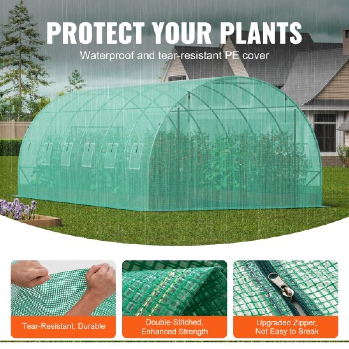 Θερμοκήπιο VEVOR Walk-in Tunnel, σήραγγα θερμοκηπίου Hoop House 19,4x9,7x6,5 ft, Hot House με σκελετό από γαλβανισμένο χάλυβα, πράσινο κάλυμμα PE, πόρτα με φερμουάρ και 12 παράθυρα για εξωτερικούς χώρους
