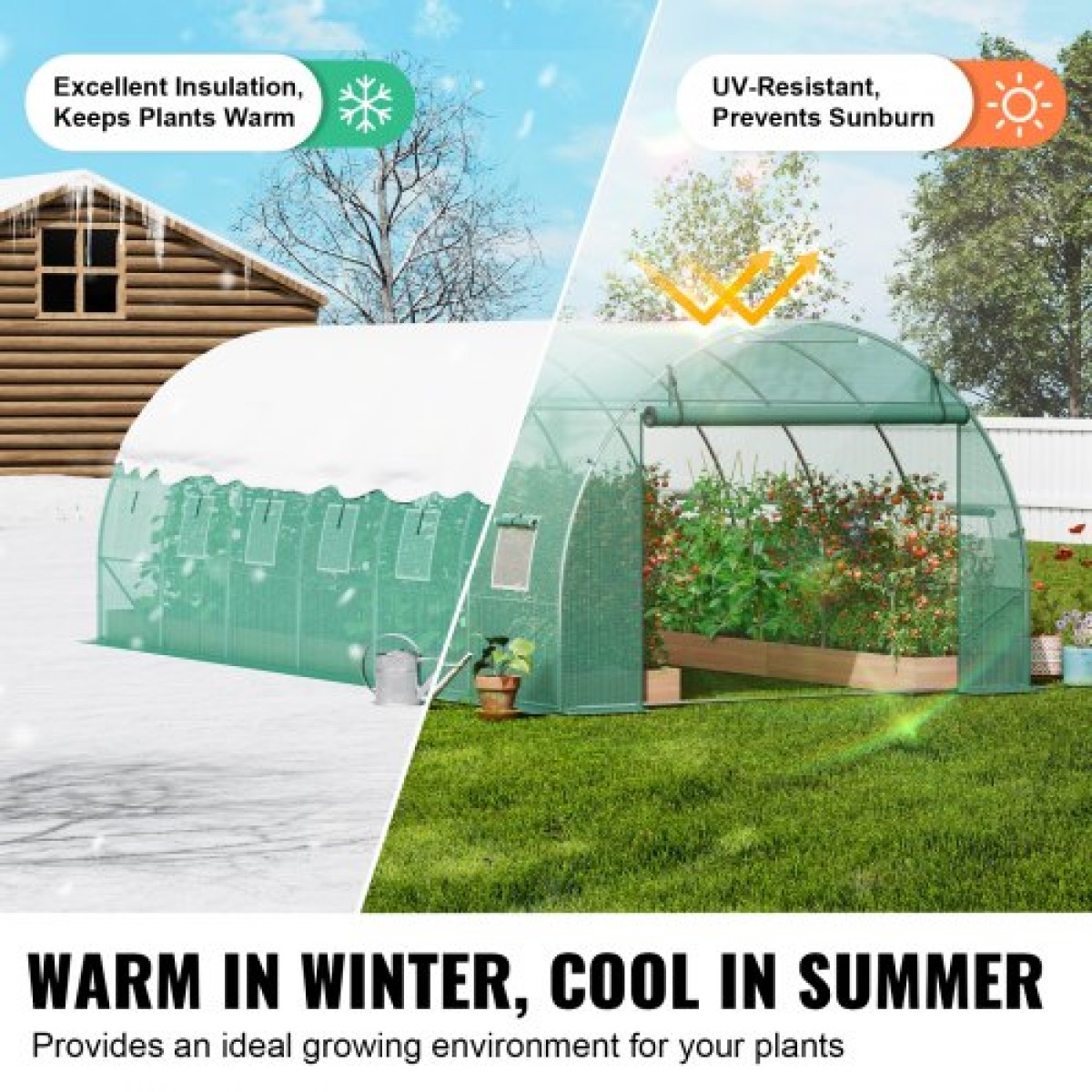 Θερμοκήπιο VEVOR Walk-in Tunnel, σήραγγα θερμοκηπίου Hoop House 19,4x9,7x6,5 ft, Hot House με σκελετό από γαλβανισμένο χάλυβα, πράσινο κάλυμμα PE, πόρτα με φερμουάρ και 12 παράθυρα για εξωτερικούς χώρους