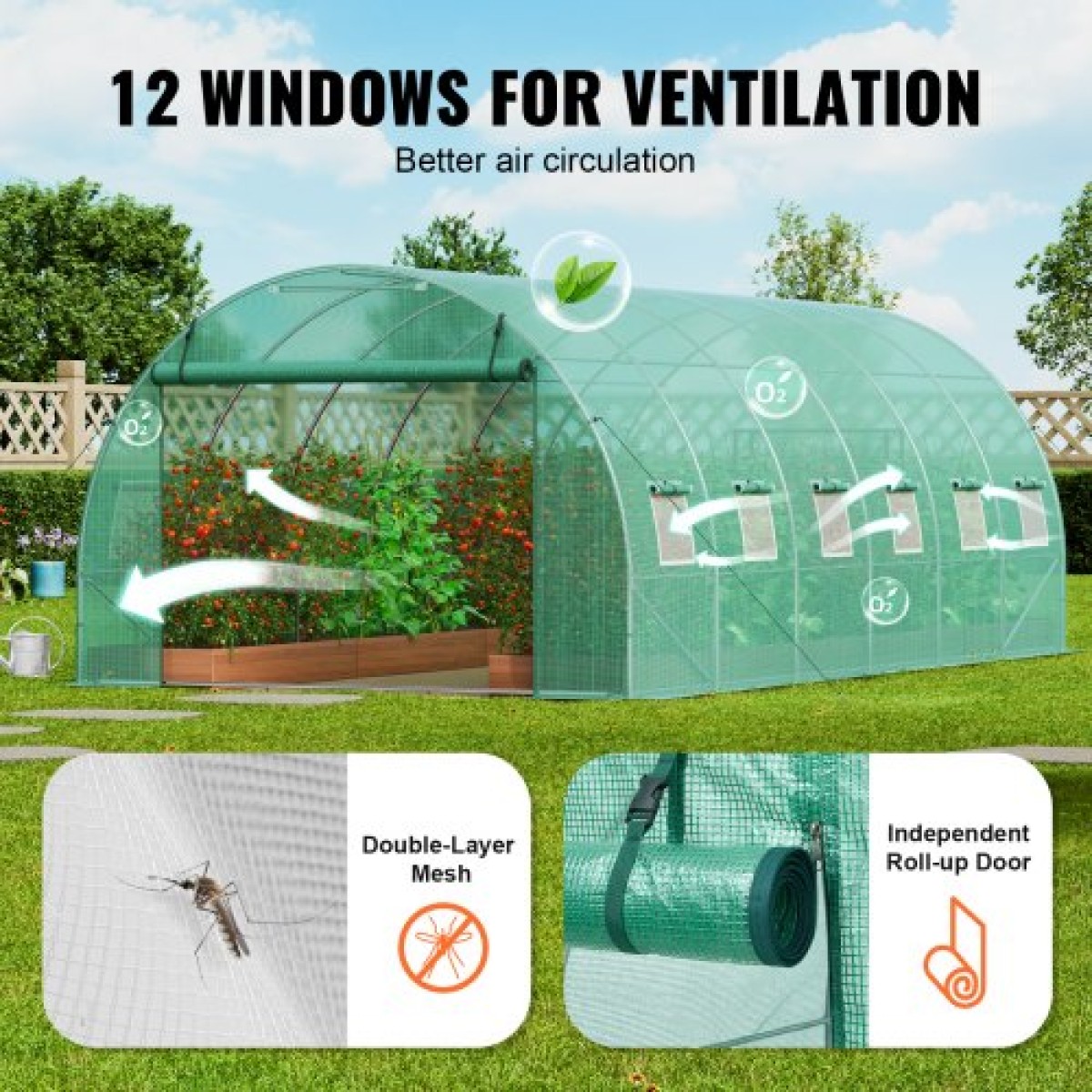 Θερμοκήπιο VEVOR Walk-in Tunnel, σήραγγα θερμοκηπίου Hoop House 19,4x9,7x6,5 ft, Hot House με σκελετό από γαλβανισμένο χάλυβα, πράσινο κάλυμμα PE, πόρτα με φερμουάρ και 12 παράθυρα για εξωτερικούς χώρους