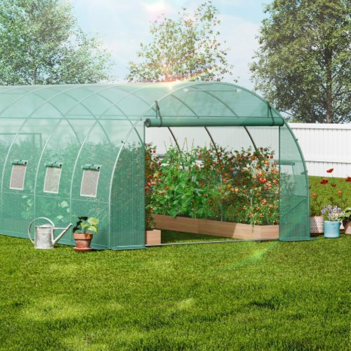 Θερμοκήπιο VEVOR Walk-in Tunnel, σήραγγα θερμοκηπίου Hoop House 19,4x9,7x6,5 ft, Hot House με σκελετό από γαλβανισμένο χάλυβα, πράσινο κάλυμμα PE, πόρτα με φερμουάρ και 12 παράθυρα για εξωτερικούς χώρους