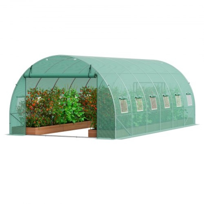 Θερμοκήπιο VEVOR Walk-in Tunnel, σήραγγα θερμοκηπίου Hoop House 19,4x9,7x6,5 ft, Hot House με σκελετό από γαλβανισμένο χάλυβα, πράσινο κάλυμμα PE, πόρτα με φερμουάρ και 12 παράθυρα για εξωτερικούς χώρους