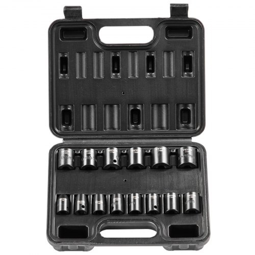 VEVOR 3/8" Drive Impact Socket Set, 14 Piece Shallow Socket Set Metric 7-20mm, 6 Point Cr-Mo Alloy Steel for Auto Repair, Ευανάγνωστα σημάδια μεγέθους, στιβαρή κατασκευή, περιλαμβάνει θήκη αποθήκευσης