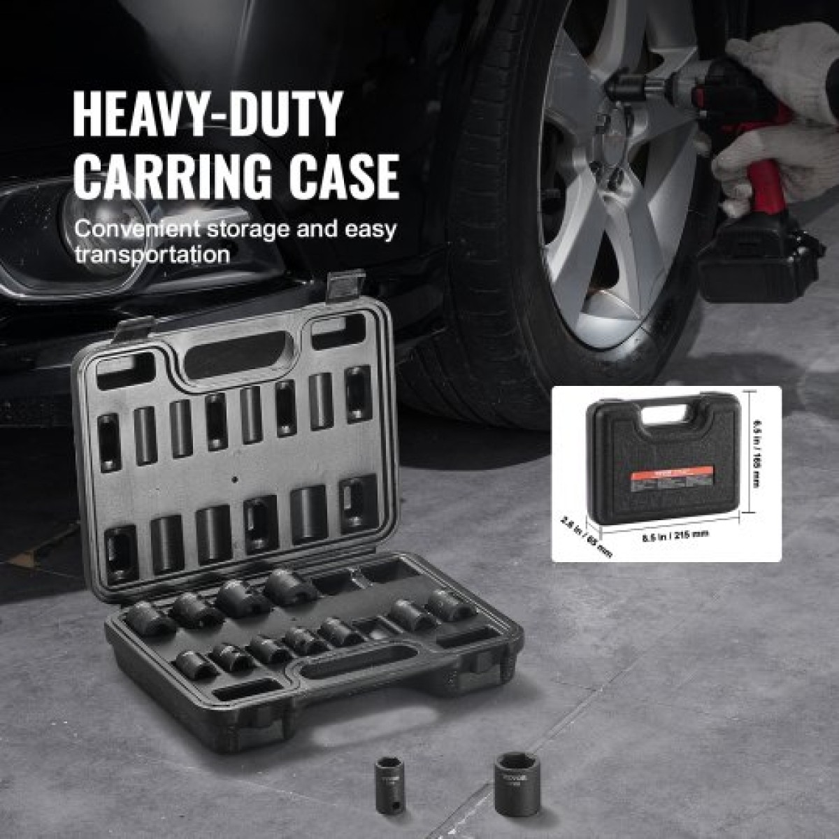 VEVOR 3/8" Drive Impact Socket Set, 14 Piece Shallow Socket Set Metric 7-20mm, 6 Point Cr-Mo Alloy Steel for Auto Repair, Ευανάγνωστα σημάδια μεγέθους, στιβαρή κατασκευή, περιλαμβάνει θήκη αποθήκευσης