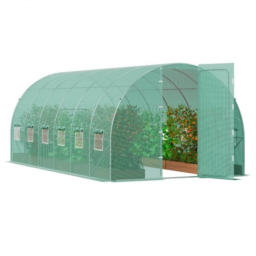 Θερμοκήπιο VEVOR Walk-in Tunnel, 19,4x9,7x7,4 ft Σήραγγα Θερμοκηπίου Hoop House, Plant Hot House με πλαίσιο από γαλβανισμένο χάλυβα, πράσινο κάλυμμα PE, αιωρούμενη πόρτα και 12 αναδιπλούμενα παράθυρα για εξωτερικούς χώρους