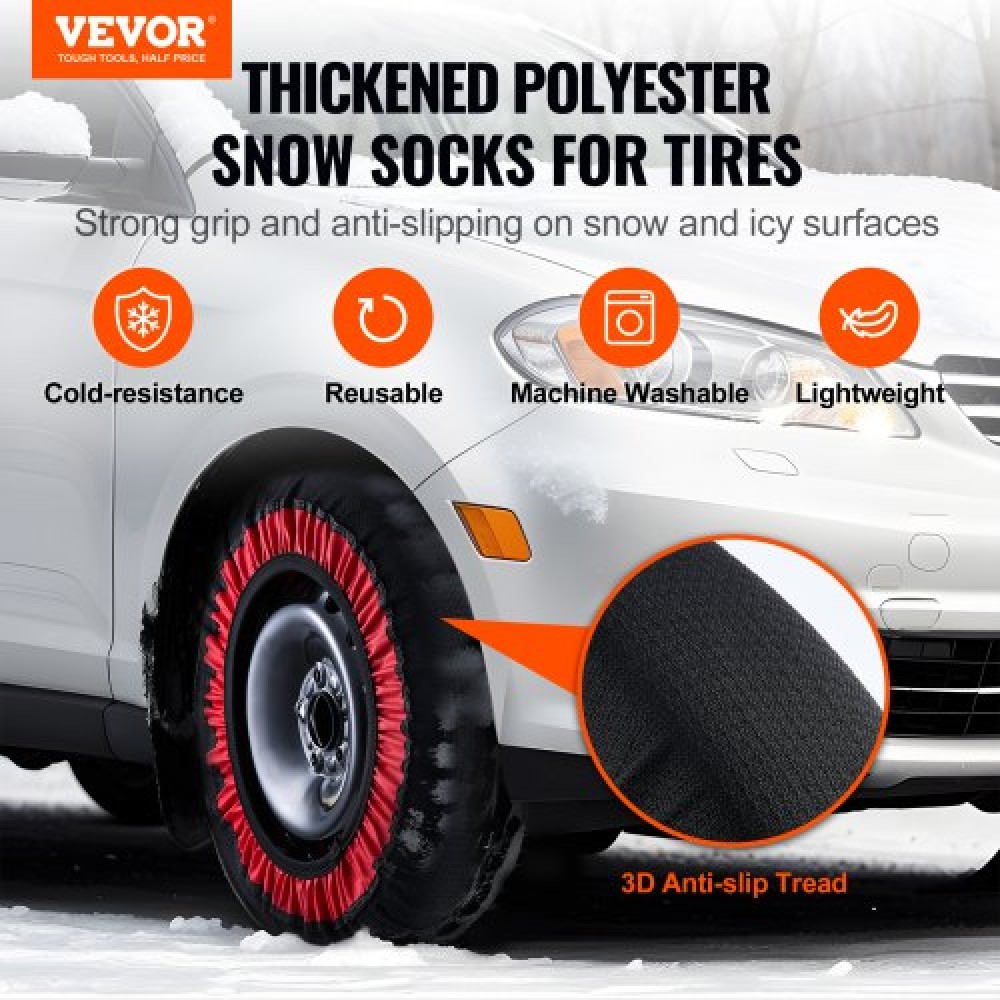 VEVOR Thickened Snow Socks for Tires, Polyester Fiber Tire Socks with Elastic Straps, Snow Traction Tire Cover for Car, SUV, Pickup and Truck (Σετ 2) - Extra Large