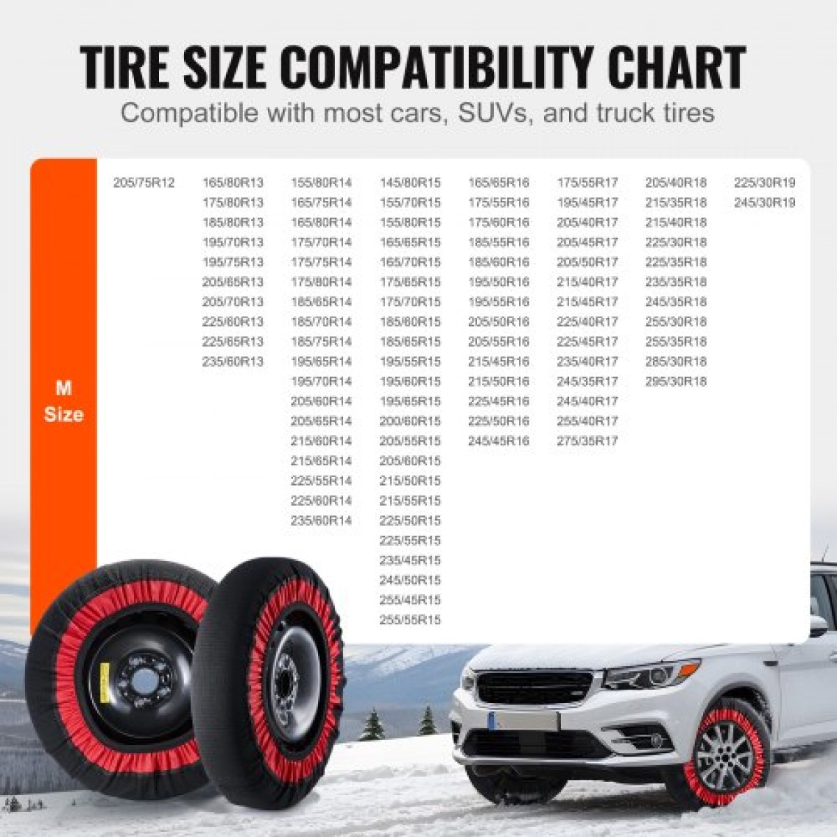 VEVOR Thickened Snow Socks for Tires, Polyester Fiber Tire Socks with Elastic Straps, Snow Traction Tire Cover for Car, SUV, Pickup and Truck (Σετ 2) - Extra Large