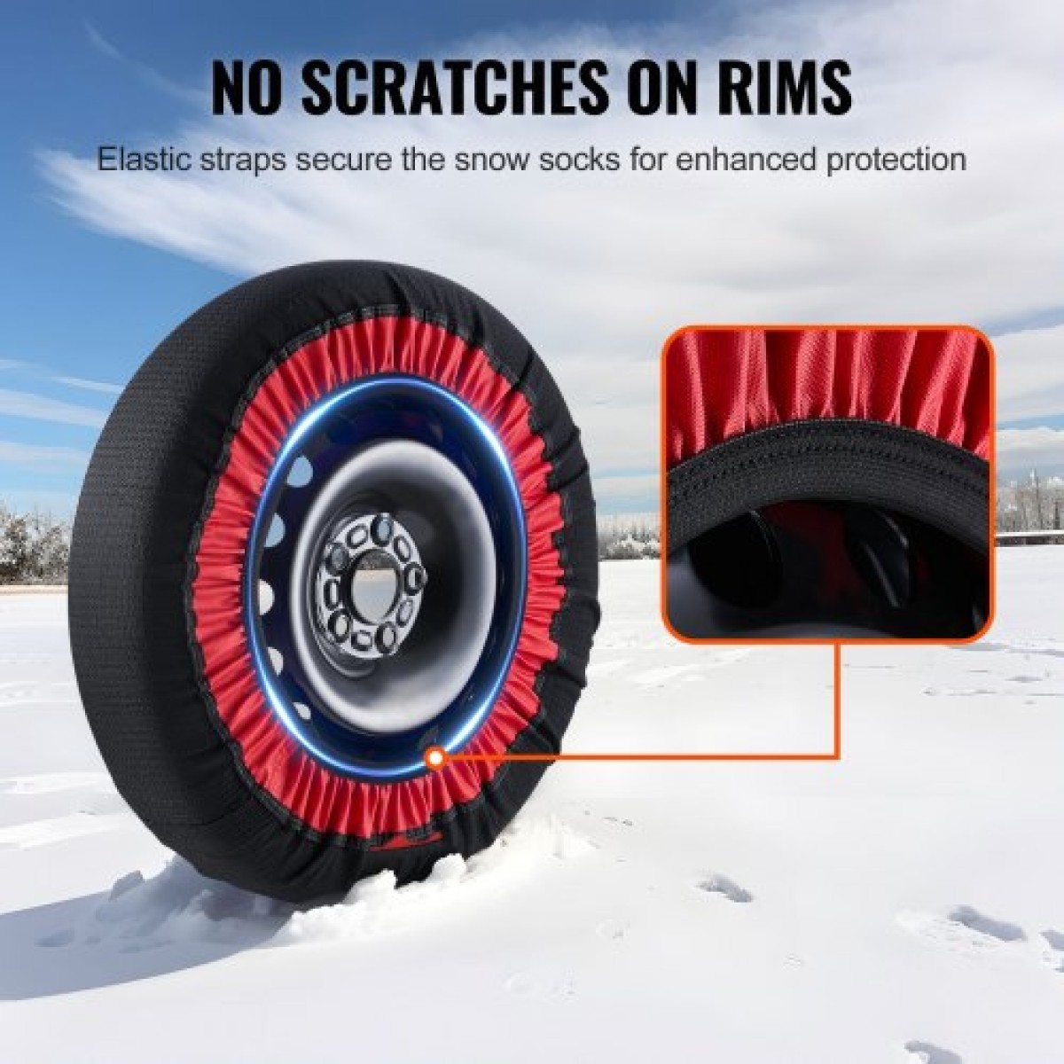 VEVOR Thickened Snow Socks for Tires, Polyester Fiber Tire Socks with Elastic Straps, Snow Traction Tire Cover for Car, SUV, Pickup and Truck (Σετ 2) - Extra Large