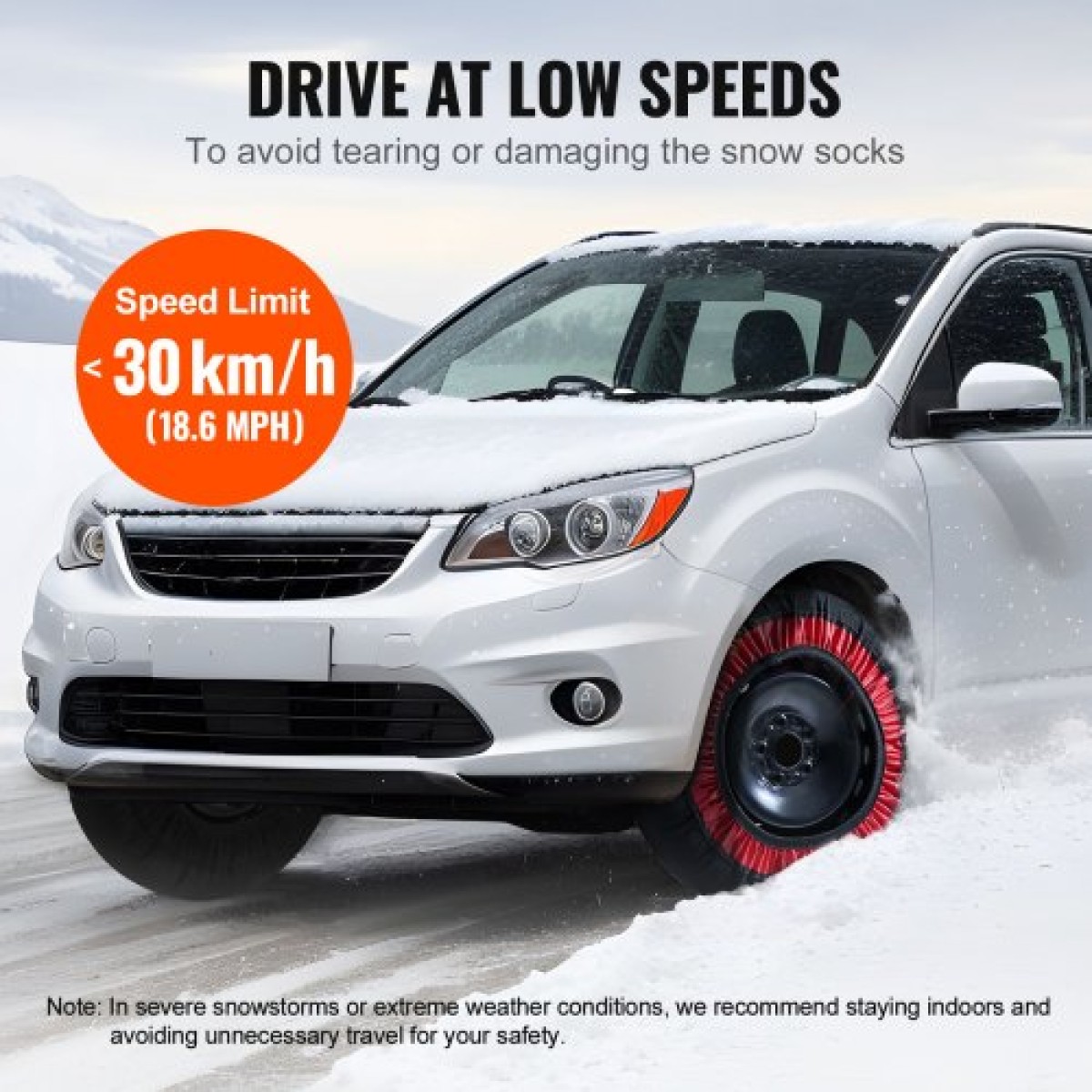 VEVOR Thickened Snow Socks for Tires, Polyester Fiber Tire Socks with Elastic Straps, Snow Traction Tire Cover for Car, SUV, Pickup and Truck (Σετ 2) - Extra Large