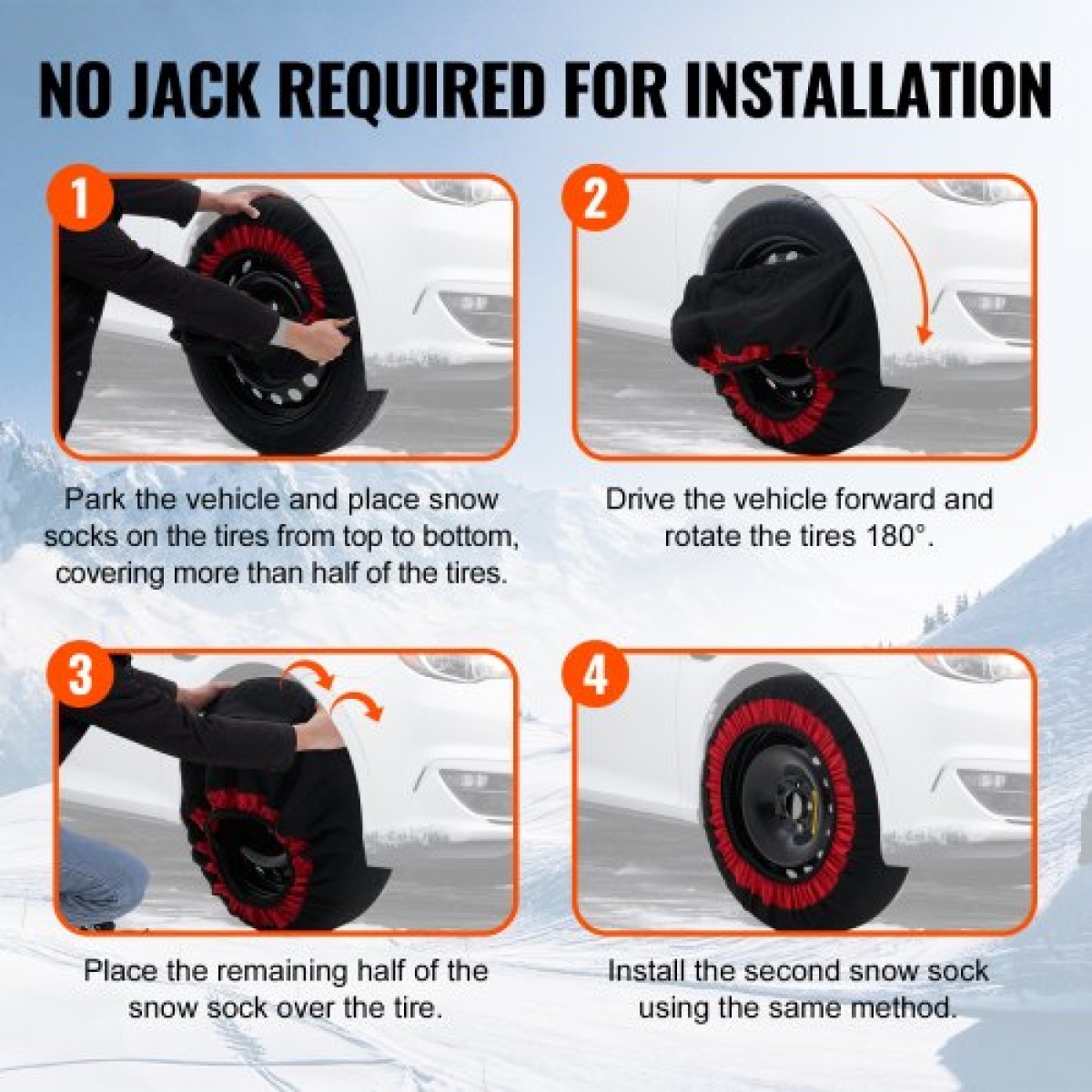 VEVOR Thickened Snow Socks for Tires, Polyester Fiber Tire Socks with Elastic Straps, Snow Traction Tire Cover for Car, SUV, Pickup and Truck (Σετ 2) - Extra Large