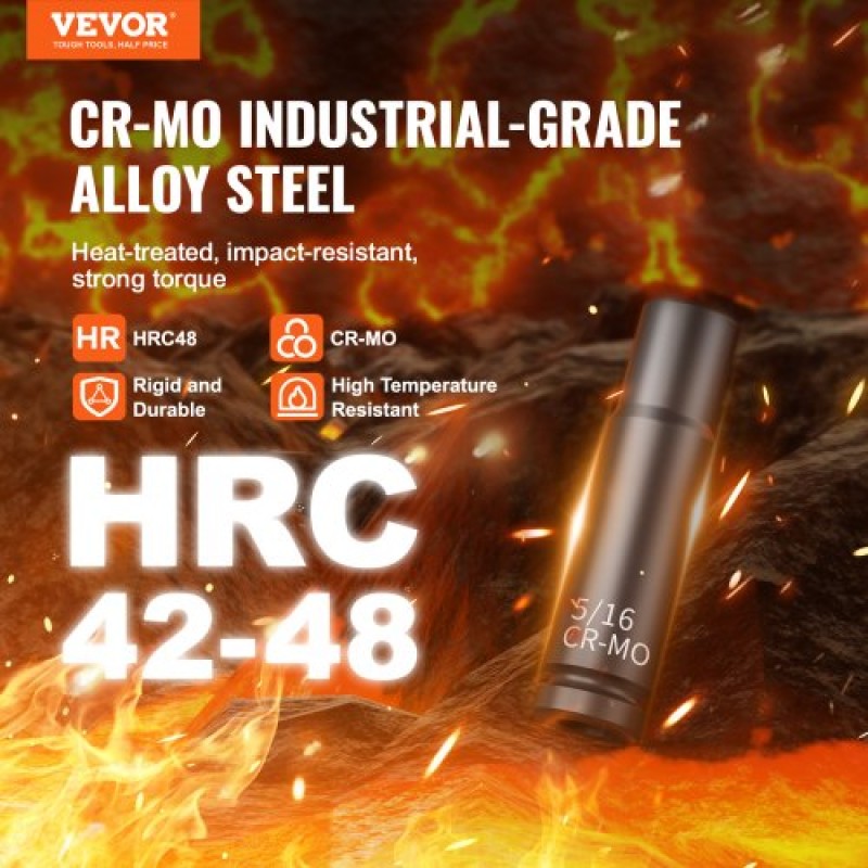 VEVOR 1/4" Drive Impact Socket Set, 48 Piece Deep & Shallow Socket Set SAE 3/16"-9/16" and Metric 4-15mm, 6 Point Cr-Mo Alloy Steel for Auto Repair, Εύκολα στην ανάγνωση ενδείξεις μεγέθους, θήκη αποθήκευσης