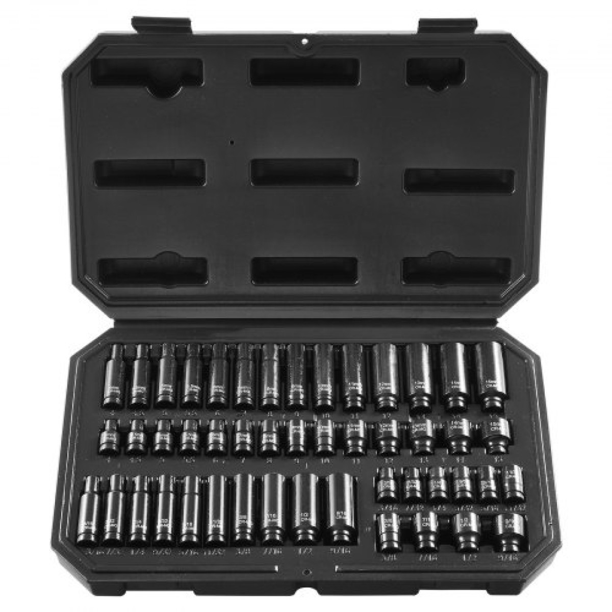 VEVOR 1/4" Drive Impact Socket Set, 48 Piece Deep & Shallow Socket Set SAE 3/16"-9/16" and Metric 4-15mm, 6 Point Cr-Mo Alloy Steel for Auto Repair, Εύκολα στην ανάγνωση ενδείξεις μεγέθους, θήκη αποθήκευσης
