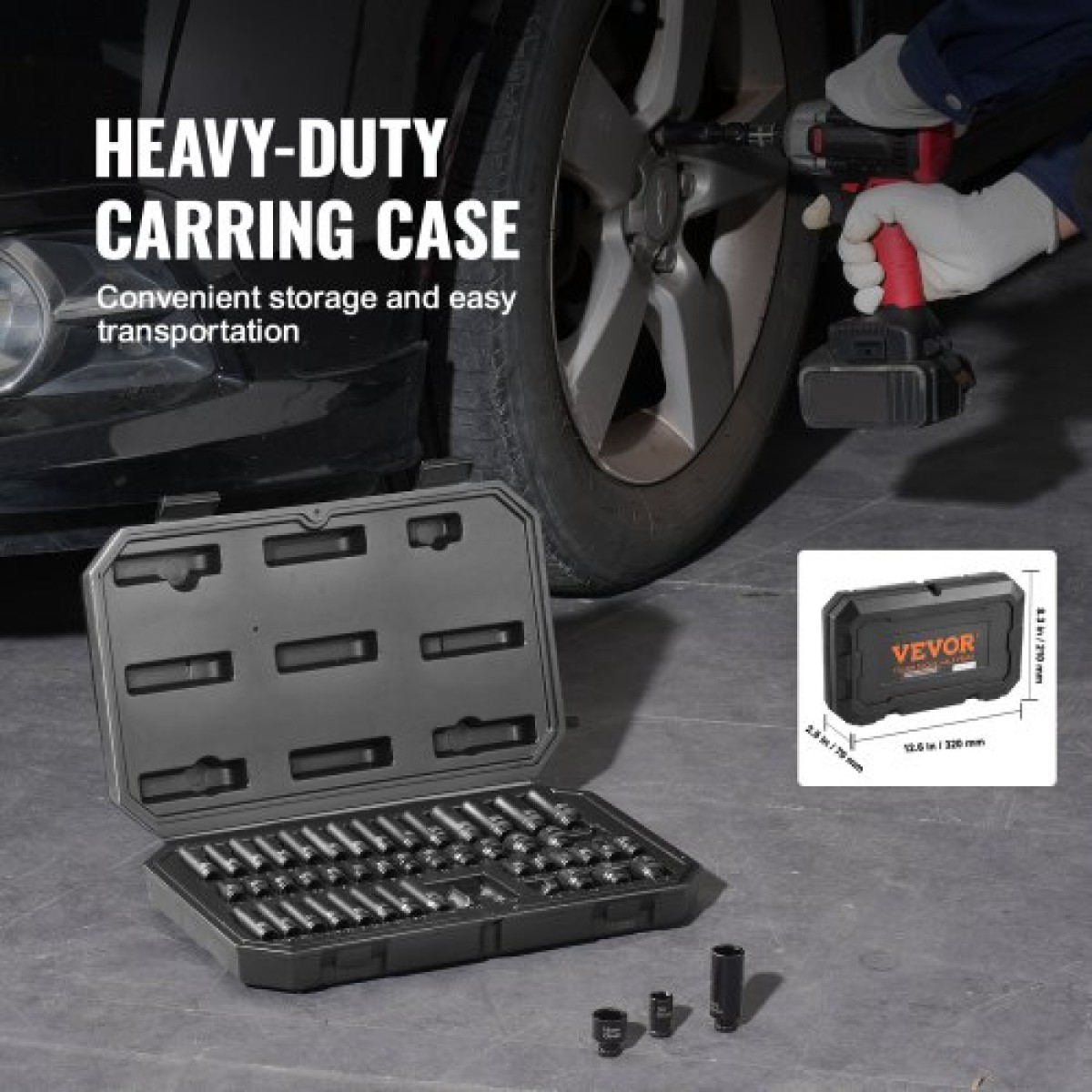 VEVOR 1/4" Drive Impact Socket Set, 48 Piece Deep & Shallow Socket Set SAE 3/16"-9/16" and Metric 4-15mm, 6 Point Cr-Mo Alloy Steel for Auto Repair, Εύκολα στην ανάγνωση ενδείξεις μεγέθους, θήκη αποθήκευσης
