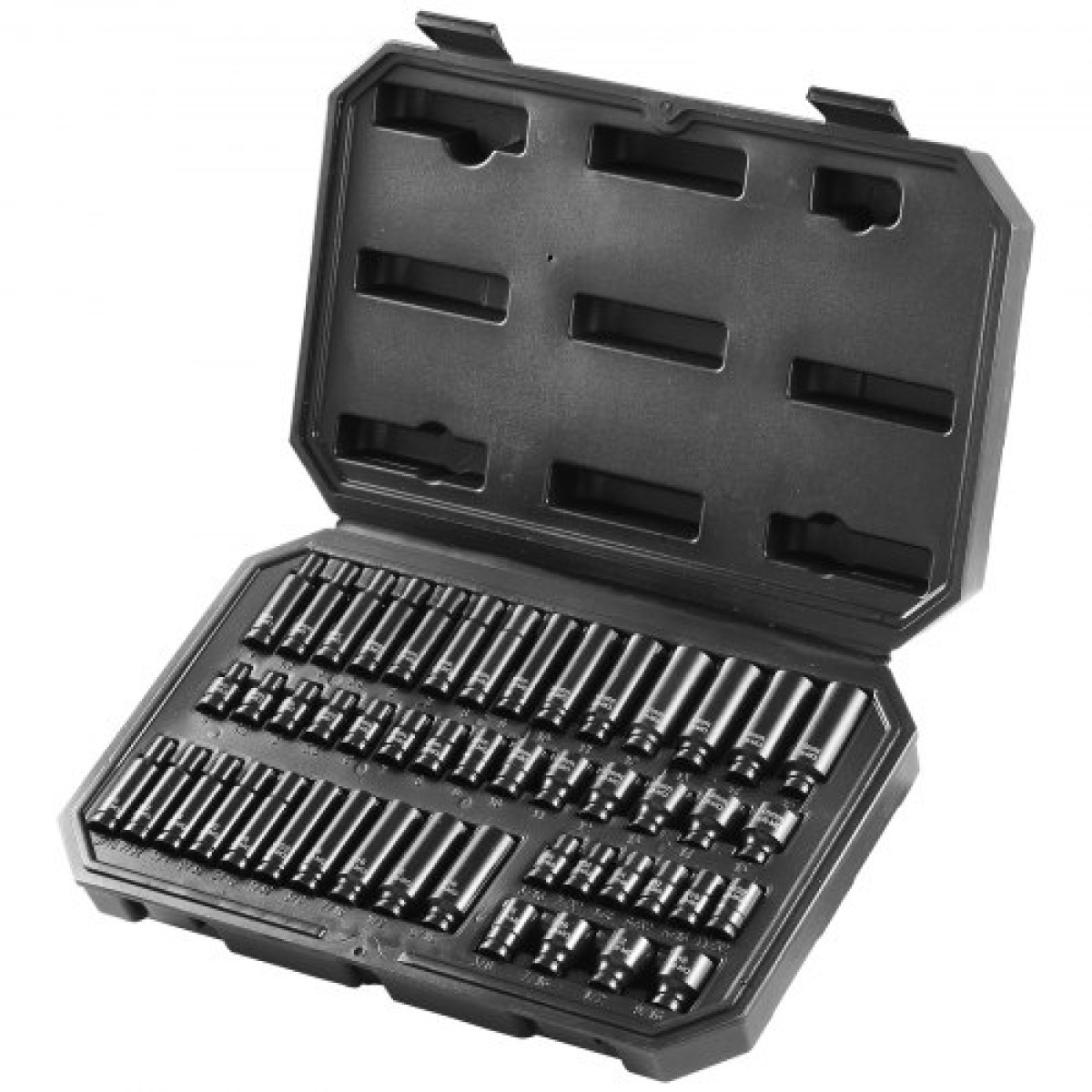 VEVOR 1/4" Drive Impact Socket Set, 48 Piece Deep & Shallow Socket Set SAE 3/16"-9/16" and Metric 4-15mm, 6 Point Cr-Mo Alloy Steel for Auto Repair, Εύκολα στην ανάγνωση ενδείξεις μεγέθους, θήκη αποθήκευσης