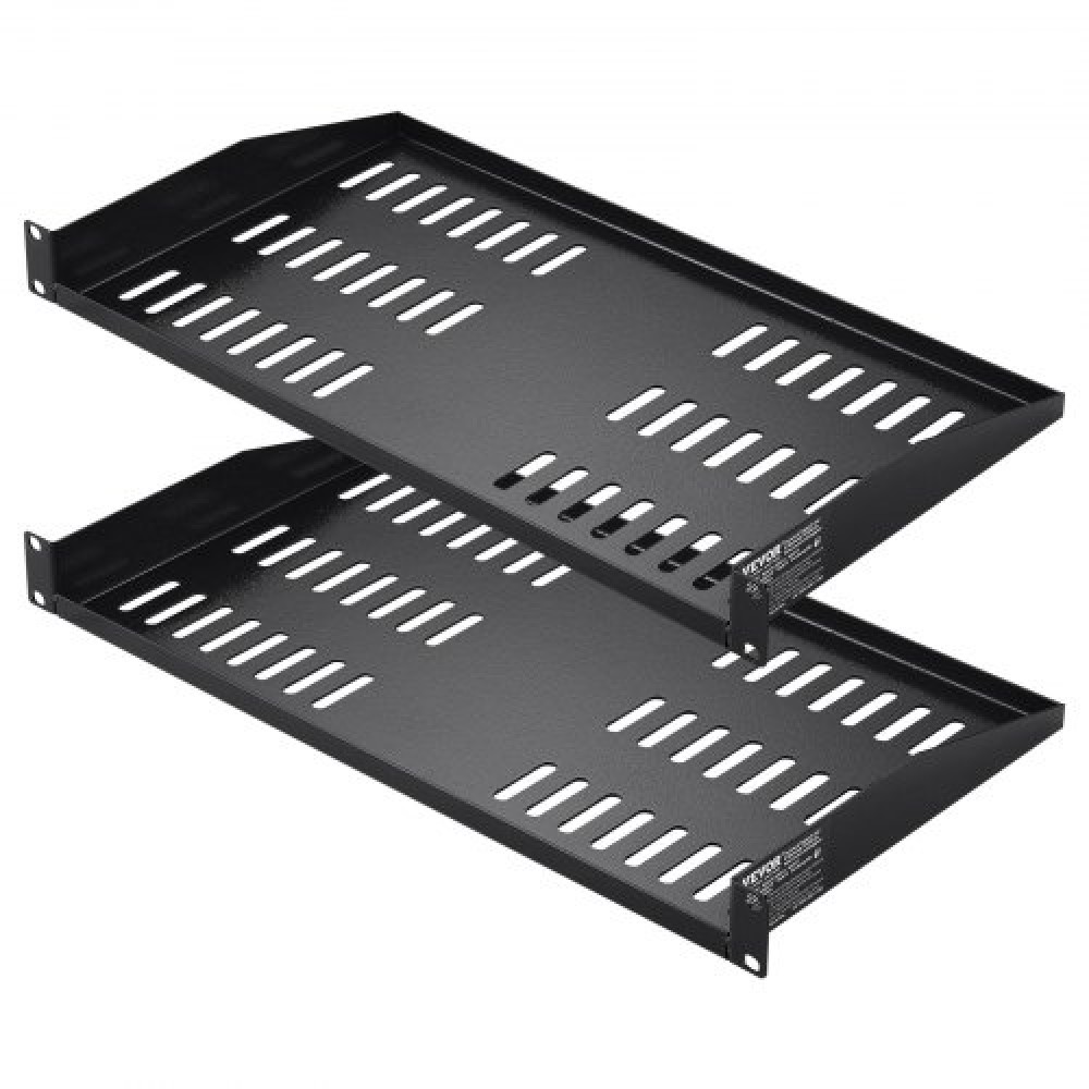 Ράφι ραφιών διακομιστή VEVOR 2PCS 1U, 10"/254 mm Βάθος, 23 kg / 50 lbs Μέγιστη χωρητικότητα φορτίου Αεριζόμενο πρόβολο ή ράφι τοίχου ράφι βάσης με δίσκο, καλή κυκλοφορία αέρα για 482,6 mm/19" Ντουλάπι δικτύου ή ράφι εξοπλισμού