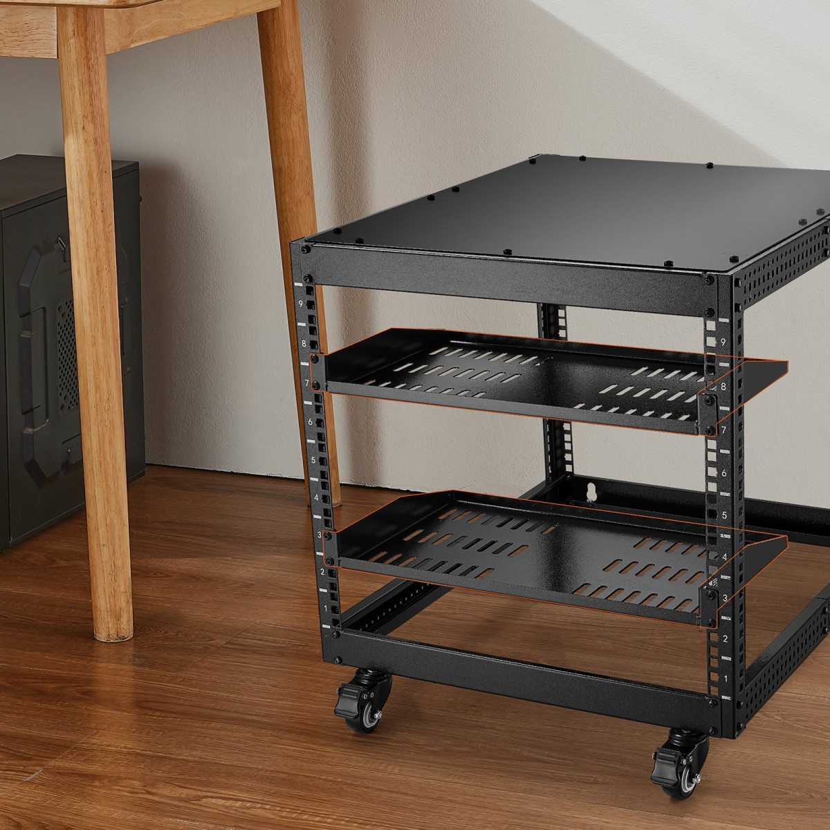 Ράφι ραφιών διακομιστή VEVOR 2PCS 1U, 10"/254 mm Βάθος, 23 kg / 50 lbs Μέγιστη χωρητικότητα φορτίου Αεριζόμενο πρόβολο ή ράφι τοίχου ράφι βάσης με δίσκο, καλή κυκλοφορία αέρα για 482,6 mm/19" Ντουλάπι δικτύου ή ράφι εξοπλισμού