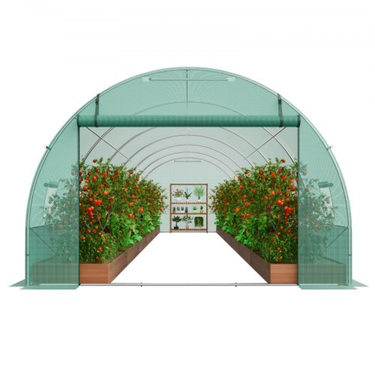 Θερμοκήπιο VEVOR Walk-in Tunnel, σήραγγα θερμοκηπίου Hoop House 29,2x9,7x6,5 ft, Hot House με σκελετό από γαλβανισμένο χάλυβα, πράσινο κάλυμμα PE, πόρτα με φερμουάρ και 12 παράθυρα για εξωτερικούς χώρους