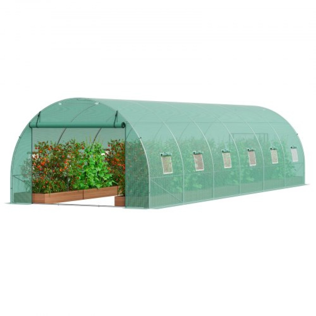 Θερμοκήπιο VEVOR Walk-in Tunnel, σήραγγα θερμοκηπίου Hoop House 29,2x9,7x6,5 ft, Hot House με σκελετό από γαλβανισμένο χάλυβα, πράσινο κάλυμμα PE, πόρτα με φερμουάρ και 12 παράθυρα για εξωτερικούς χώρους