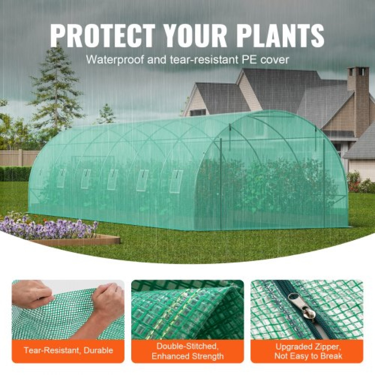 Θερμοκήπιο VEVOR Walk-in Tunnel, σήραγγα θερμοκηπίου Hoop House 29,2x9,7x6,5 ft, Hot House με σκελετό από γαλβανισμένο χάλυβα, πράσινο κάλυμμα PE, πόρτα με φερμουάρ και 12 παράθυρα για εξωτερικούς χώρους