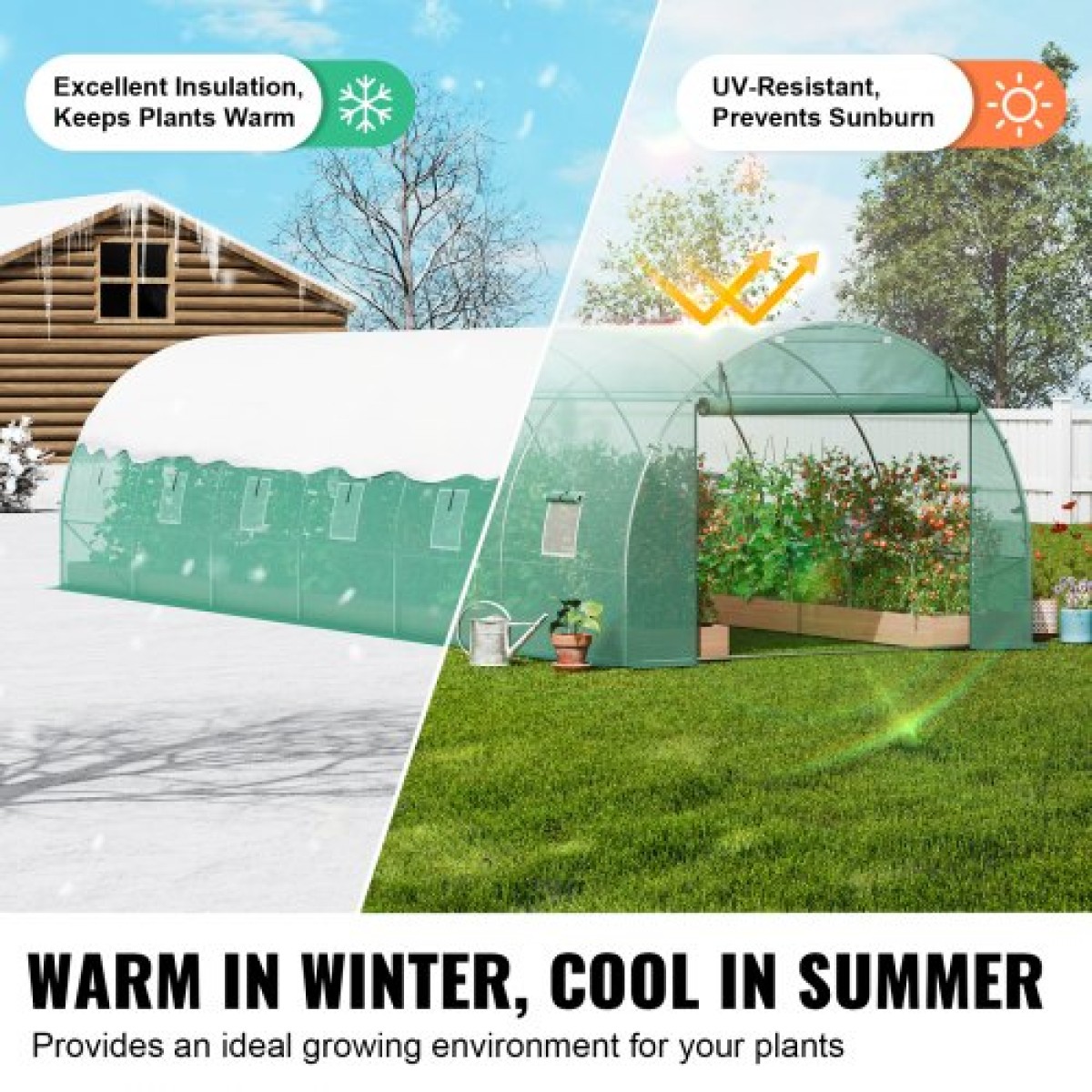 Θερμοκήπιο VEVOR Walk-in Tunnel, σήραγγα θερμοκηπίου Hoop House 29,2x9,7x6,5 ft, Hot House με σκελετό από γαλβανισμένο χάλυβα, πράσινο κάλυμμα PE, πόρτα με φερμουάρ και 12 παράθυρα για εξωτερικούς χώρους